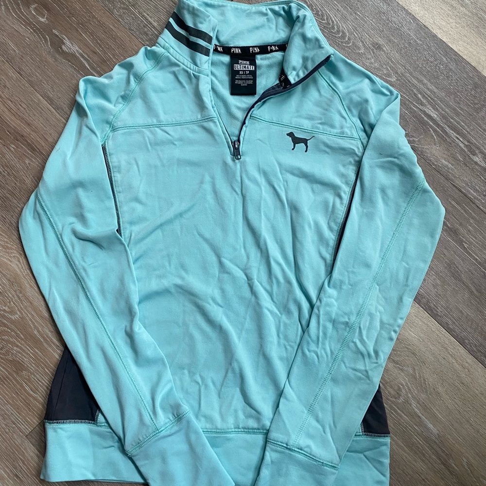 PINK Ultimate 1/4 Zip Pullover in Tiffany Blue